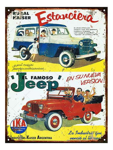 Cartel Chapa Publicidad Estanciera  Jeep Ika L256 30x40cm