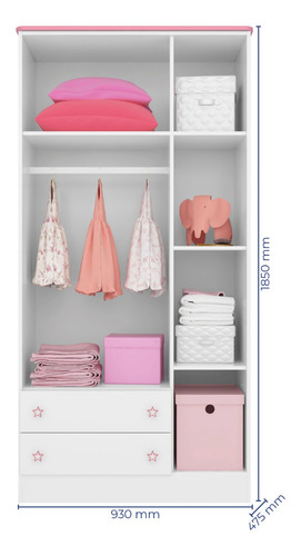 Jogo De Quarto Bebê Cômoda Com Guarda Roupa Branco Rosa