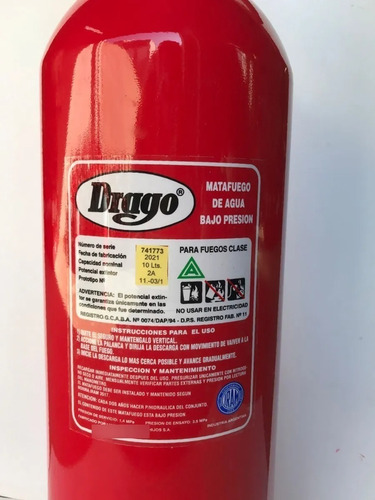 Imagen 3 de 9 de Matafuego Drago Agua Bajo Presión 10 Litros Fuegos A