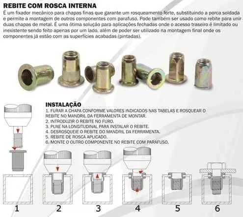 Imagem 4 de 10 de 150 Rebites Rosca Interna M4 M5 M6 M8 M10 Kit 30 Uni Cada