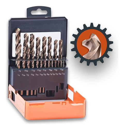 Juego De 21 Brocas De Cobalto Hss De 1/16 A 3/8 Con T...