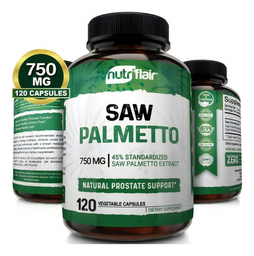 Saw Palmetto 750mg 120 Caps Nutriflair Ayuda La Prostata Pal Sabor Neutro