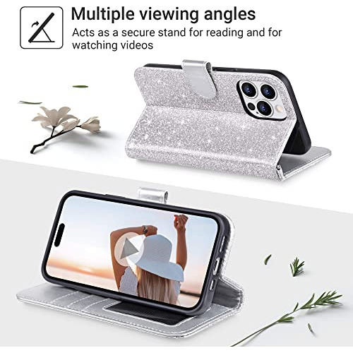 Funda Cartera Para iPhone 14 Pro Max Plata 6.7 Pulgada Pu Pi