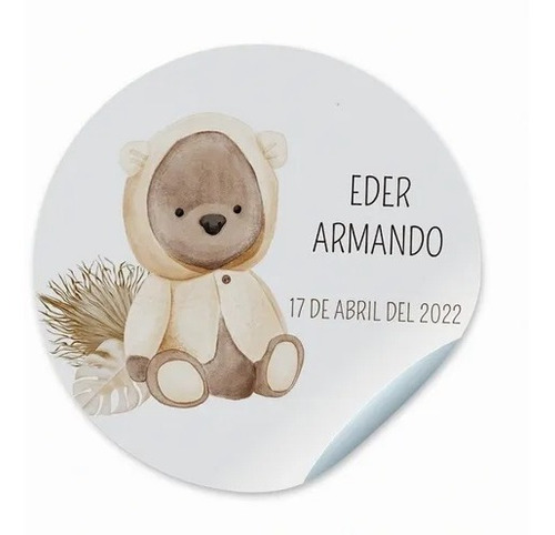 Stickers Baby Shower Osito Personalizadas 50pz 5cm