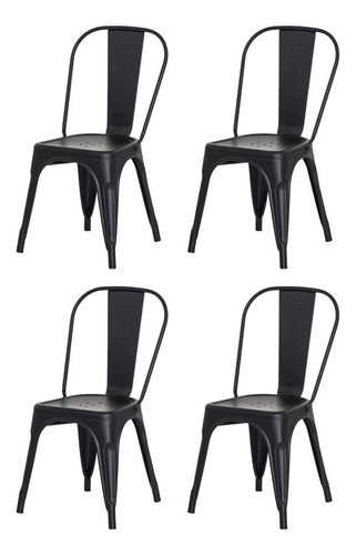Kit de 4 sillas Tolix Iron Design de acero industrial negro mate