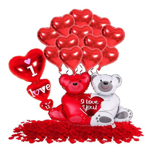 Kit Completo Globos Amor San Valentin Ositos 19 Piezas