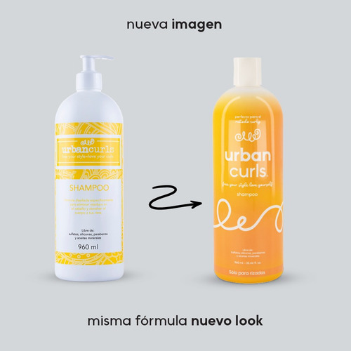 Shampoo Sin Sal Para Cabello Rizado Urban Curls 960 Ml