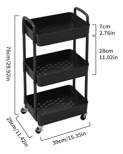 Carrito Organizador Ruedas Multiusos 3 Niveles Rack Trolley