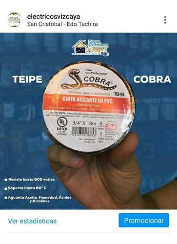 Teipe Cobra 3/4 Marca Fermetal De 18 Metros Original