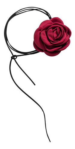 Collar Floral Rojo Ajustable Hecho A Mano Elegante Gargant