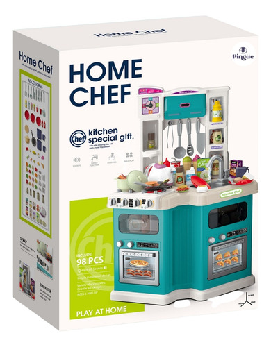 Pingüe® Juguete Cocina Infantil 98pz | Luz Sonido Agua Vapor Azul