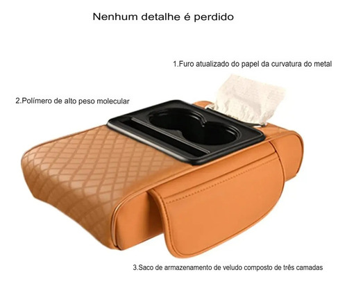 Almofada Apoio De Braço Para Carro Com 2 Porta Copos Console