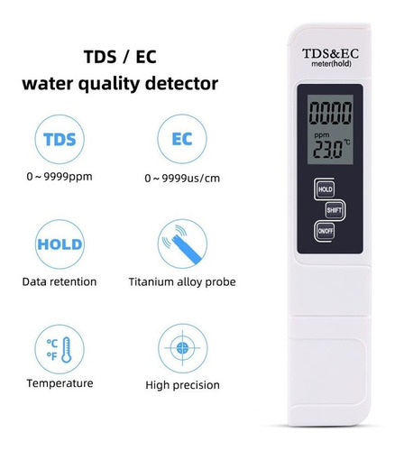 Imagen 1 de 9 de Medidor Digital 3 En 1 Tds Ec Y T Calidad Agua Estuche Grati