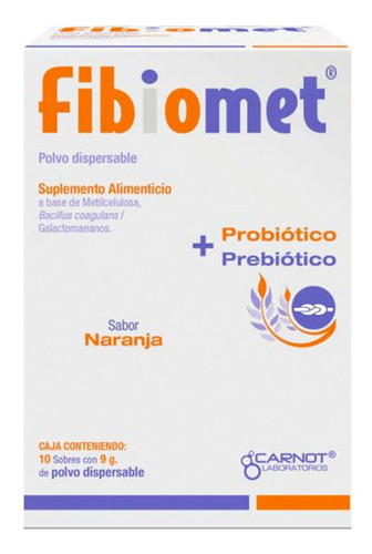 Suplemento Alimenticio Fibiomet Naranja 10 Sobres De 9 Gr