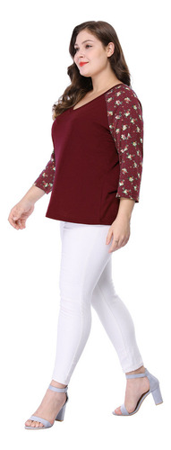 Blusa Talla Grande Tops Con Mangas Raglán Y Estampado Floral