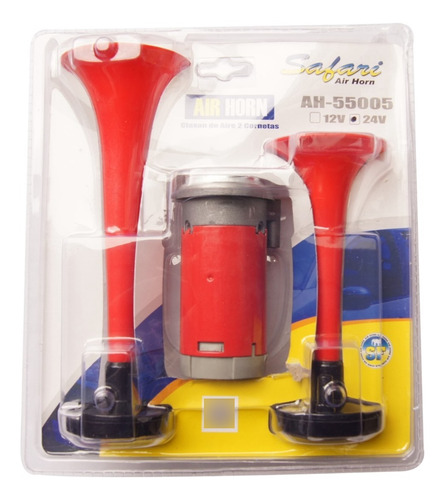 Claxon De Aire 2 Cornetas 24v Rojo Ah-55005-24v.