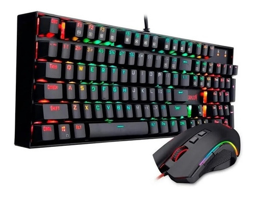 Kit de teclado y mouse gamer Redragon K552RGB-BA Portugués Brasil de color negro