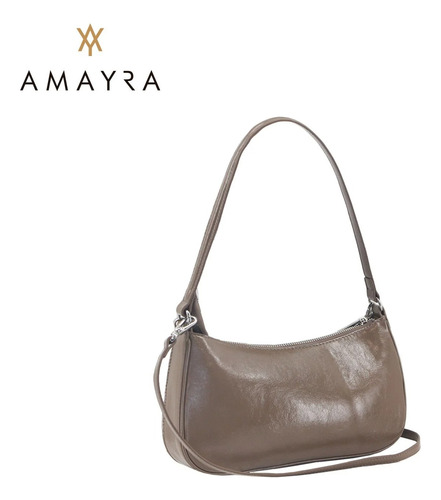 Cartera Chica Tira Corta Y Larga Ecocuero Amayra Visón Vison Plata Visón