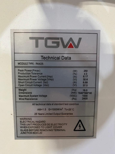Imagen 6 de 9 de Panel Solar 250w Policristalino Tgw