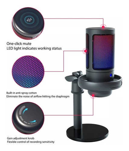 Imagen 3 de 10 de Micrófono Condenser Elefir E205 Rgb Usb Profesional Premium