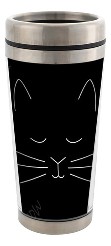 Taza Viaje Tapa Acero Inoxidable Diseño Cara Gato 16 Onza