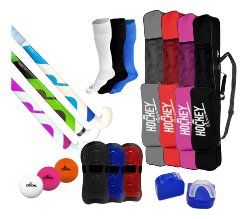 Kit Hockey Completo Palo Canillera Medias Bucal Funda Bocha 