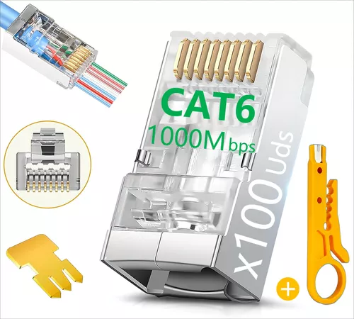 CONECTOR RJ45 CAT6 FTP METALICO, PASS THRU 100 UNI.