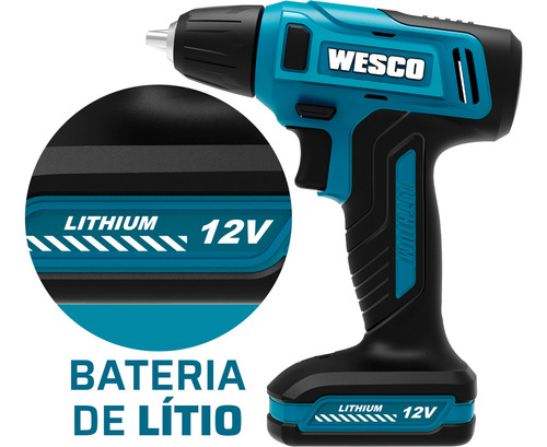 Furadeira Parafusadeira Sem Fio De 10mm 3/8 Wesco Ws2554k 12v + Acessórios 110v/220v
