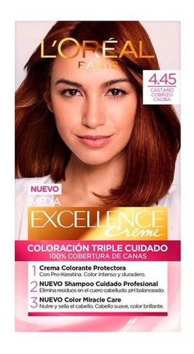 Kit Tinte L'Oréal Paris  Excellence Kit Tintura L'Oréal Paris Excellence Creme tono 4.45 castaño cobrizo caoba para cabello