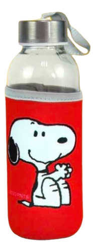 Botella De Vidrio Snoopy Peanuts, Color Rojo