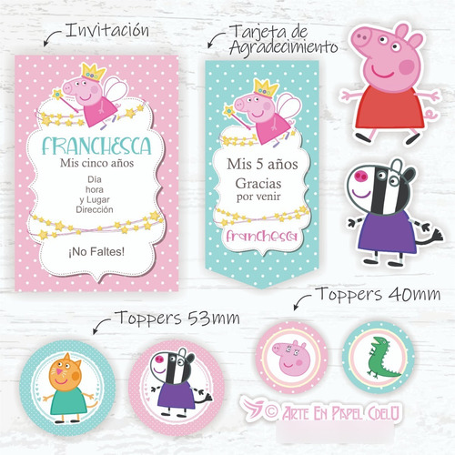 Imagen 2 de 4 de Kit Imprimible Decoración Candy Bar Peppa Pig Texto Editable
