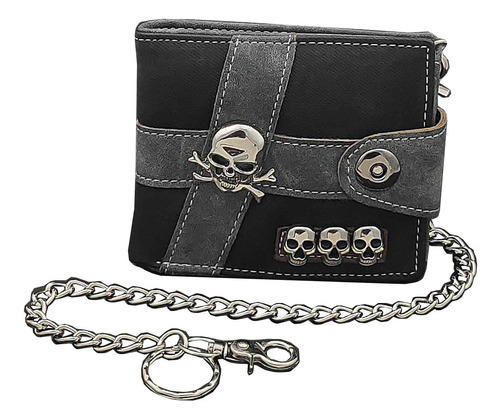 Bolso Tipo Cartera Skull Punk Biker Casual Hasp Con Cadena P