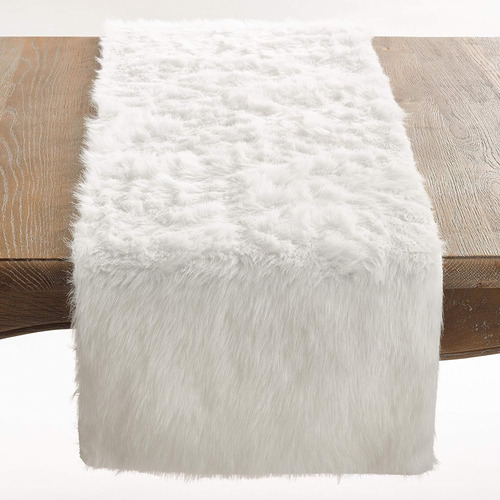 Saro Lifestyle Faux Fur Design Topper Table Runner, Blanco, 