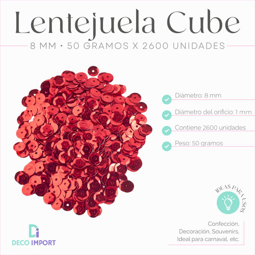 Lentejuela Cube 8mm X 50 Gramos - 2600 Unidades Confección