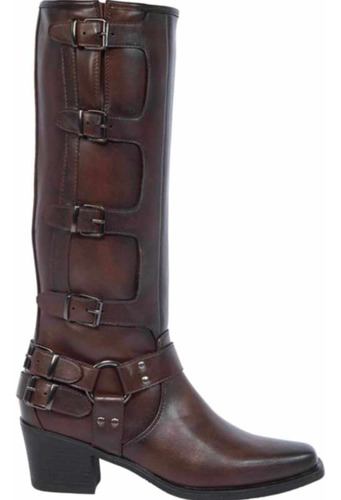 Bota Texana Tubo Alto Pu Con Hebillas 1149873 Dama