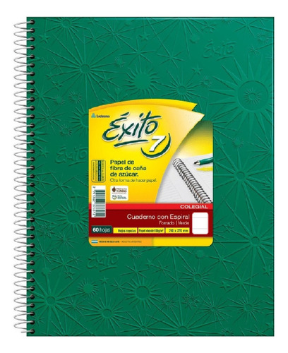 Cuaderno Éxito E7 E7 60 hojas  rayadas 1 materias unidad x 1 27cm x 21cm color verde