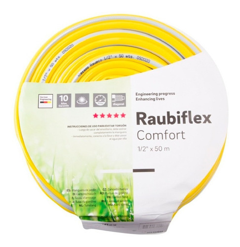 Manguera Riego 1/2 X 50 Mts 35 Bar Presión Marca Rehau Color Amarillo