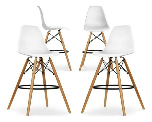 Set 4 Sillas Taburete De Bar Moderno Tipo Eames Respaldo Alt Estructura de la silla Multicolor Asiento Blanco
