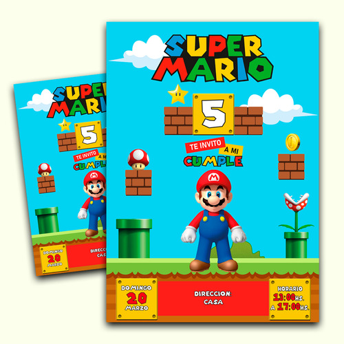 Tarjeta Cumpleaños Invitación Digital Super Mario