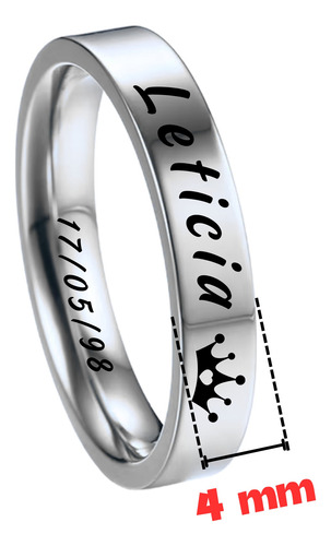 Anillo Personalizable De Acero Inoxidable 4mm Plateado 11