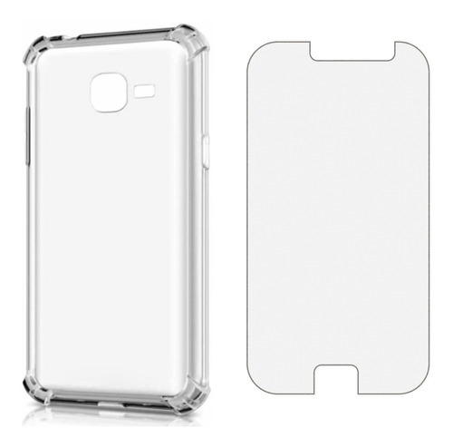 Case Anti Shock + Pelicula Vidro Para Samsung Galaxy J1 Mini Cor Transparente Liso