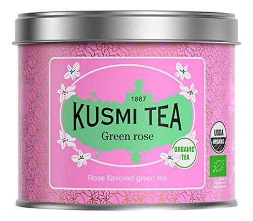 Kusmi Tea Green Rose - Lata De Té Suelto De 3.5 Oz - Mezcla Orgánica De Té Verde Con Rosa - Disfruta Caliente O Helado