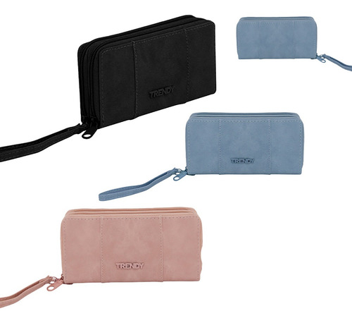 Billetera Trendy Doble Apertura Organizador Interno 18342 Color Negro Diseño De La Tela Liso