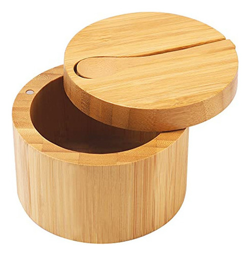 Soporte De Cuchara Htb Salero De Bambú Con Mini Cuchara, Caj