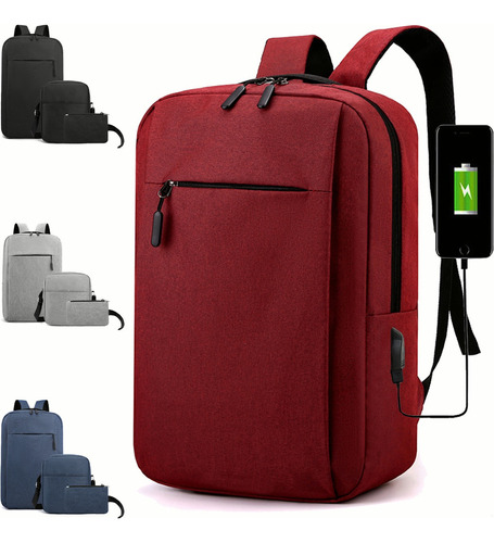 Set 3 Mochila Bolsas Escolar Estudiante Lapicera Tote,estudiante Mochila, Impermeable Antirrobo Color Wine Red