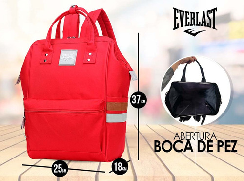 Imagen 3 de 10 de Mochila Cartera Everlast Bolsillo Anti-robo Seguridad Resistente Mujer Diseño De Moda Abertura Boca De Pez Envios
