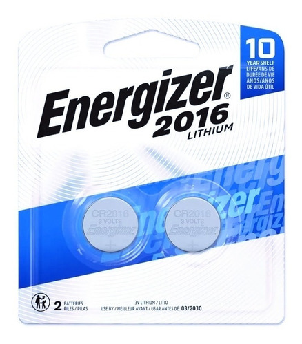 Imagen 1 de 8 de Pila Boton Cr2016 Energizer Blister X2 Unidades 3v Litio