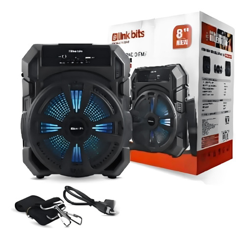 Bocina 8 Pulgadas Sa8061t Bt Radio Fm Luz Led Con 4 Piezas Color Negro
