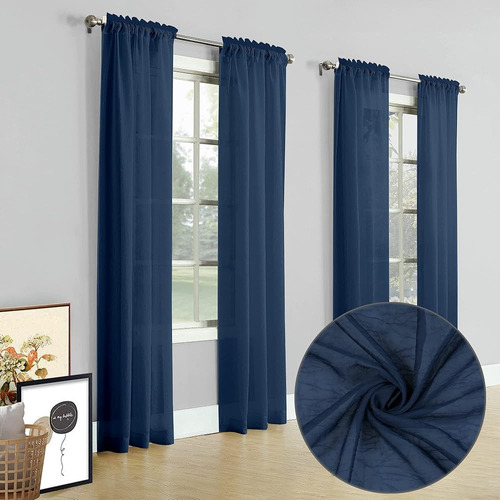 Ovzme Cortinas Transparentes Azul Marino Trituradas De 63 Pu