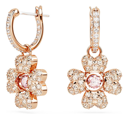 Aretes Swarovski Idyllia Trebol Blancos Baño Oro Rosa